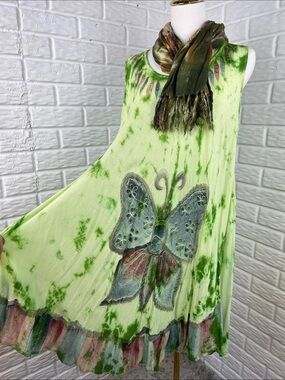 ADVANCE APPARELS BOHEMIAN BUTTERFLY TIE DYE EMBROIDERED DRESS and Fringe Scarf